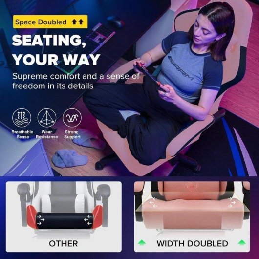 Silla Gaming GTPLAYER Ergonómica Tela Negra-Rosa con Soporte de Pies y Resorte de Bolsillo