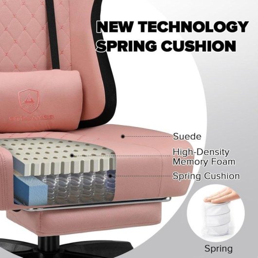 Silla Gaming GTPLAYER Ergonómica Tela Negra-Rosa con Soporte de Pies y Resorte de Bolsillo