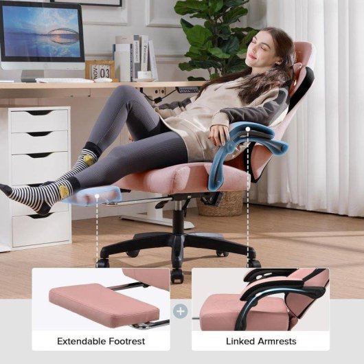 Silla Gaming GTPLAYER Ergonómica Tela Negra-Rosa con Soporte de Pies y Resorte de Bolsillo