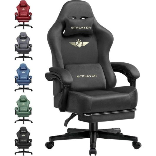 Cadeira Gaming GTPLAYER Cinzento Tecido 160deg Reposapés