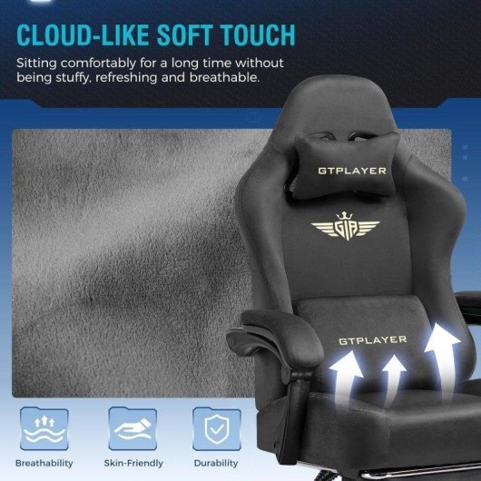 Cadeira Gaming GTPLAYER Cinzento Tecido 160deg Reposapés