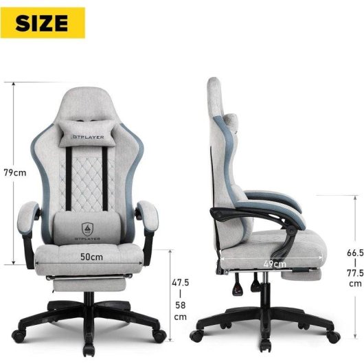 Silla Gaming GTPLAYER Ergonómica con Apoyo Pies y Respaldo Reclinable Gris