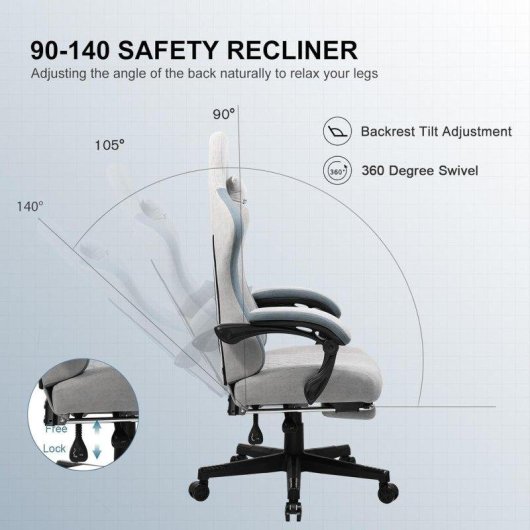 Silla Gaming GTPLAYER Ergonómica con Apoyo Pies y Respaldo Reclinable Gris