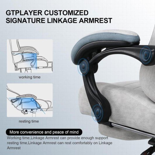 Silla Gaming GTPLAYER Ergonómica con Apoyo Pies y Respaldo Reclinable Gris