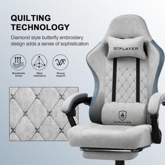 Silla Gaming GTPLAYER Ergonómica con Apoyo Pies y Respaldo Reclinable Gris