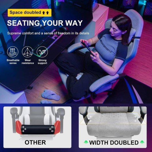 Silla Gaming GTPLAYER Ergonómica con Apoyo Pies y Respaldo Reclinable Gris