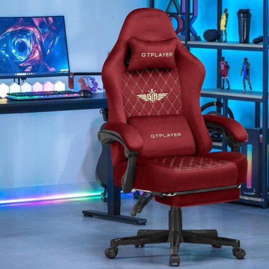 Cadeira Gaming Ergonomico GTPLAYER Tecido Vermelho 150 kg