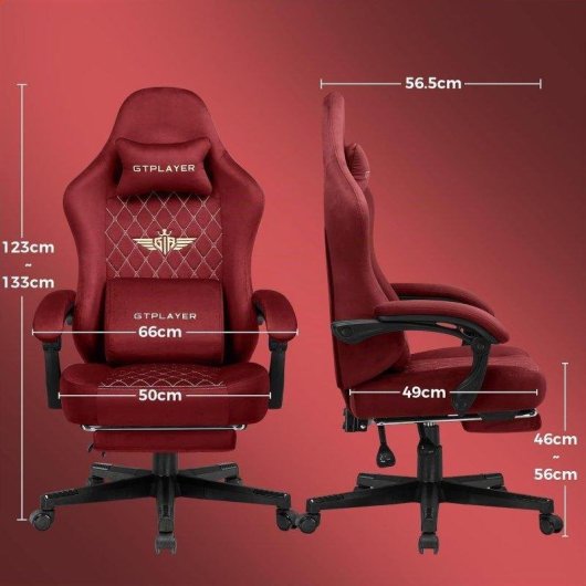 Cadeira Gaming Ergonomico GTPLAYER Tecido Vermelho 150 kg