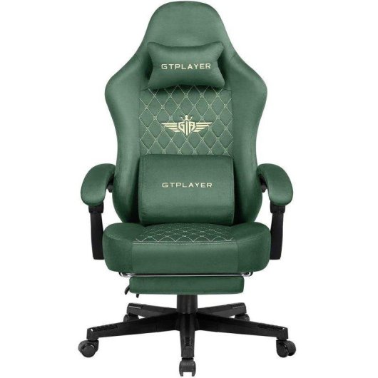 Silla Gaming GTPLAYER Ergonómica con Asiento de Muelles y Reposapiés - Tela Verde