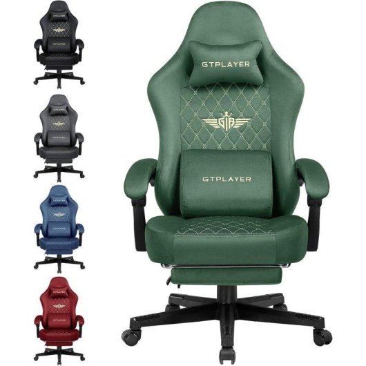 Silla Gaming GTPLAYER Ergonómica con Asiento de Muelles y Reposapiés - Tela Verde