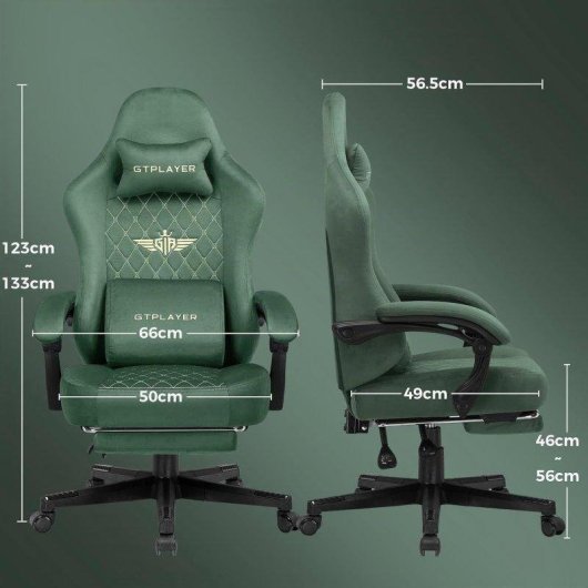 Silla Gaming GTPLAYER Ergonómica con Asiento de Muelles y Reposapiés - Tela Verde