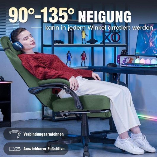 Silla Gaming GTPLAYER Ergonómica con Asiento de Muelles y Reposapiés - Tela Verde