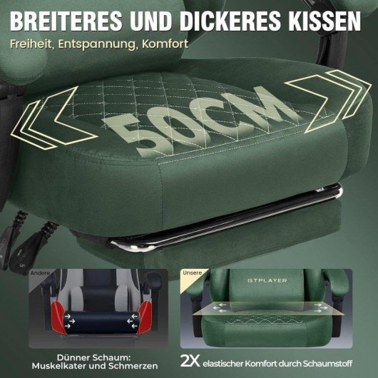 Silla Gaming GTPLAYER Ergonómica con Asiento de Muelles y Reposapiés - Tela Verde
