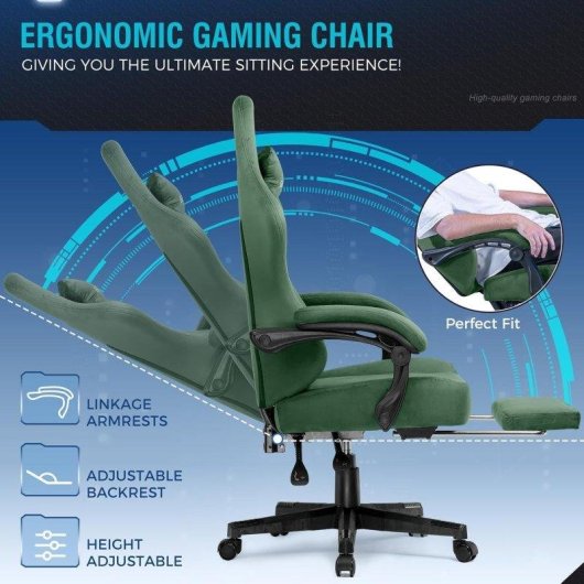 Cadeira gaming GTPLAYER com encosto reclinavel e apoio de pe