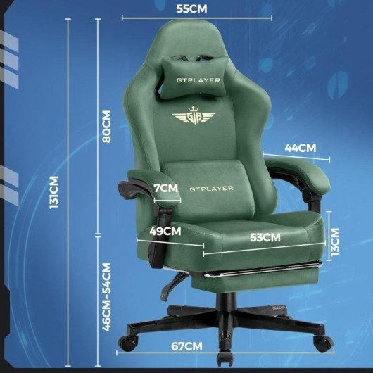 Cadeira gaming GTPLAYER com encosto reclinavel e apoio de pe