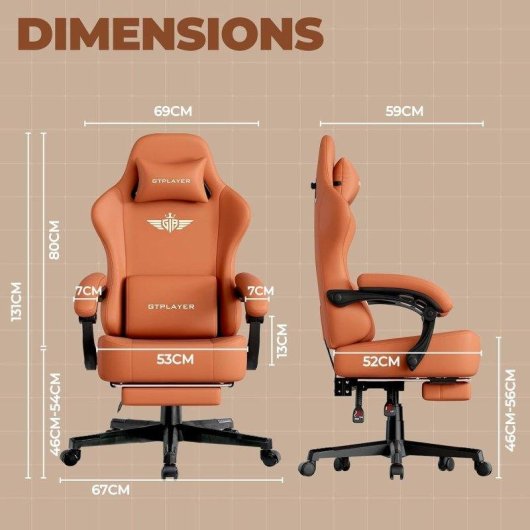 Silla Gaming GTPLAYER Reclinable 150° con Reposapiés Naranja
