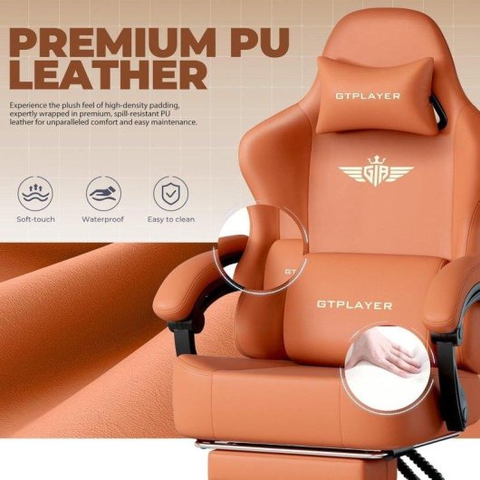 Silla Gaming GTPLAYER Reclinable 150° con Reposapiés Naranja