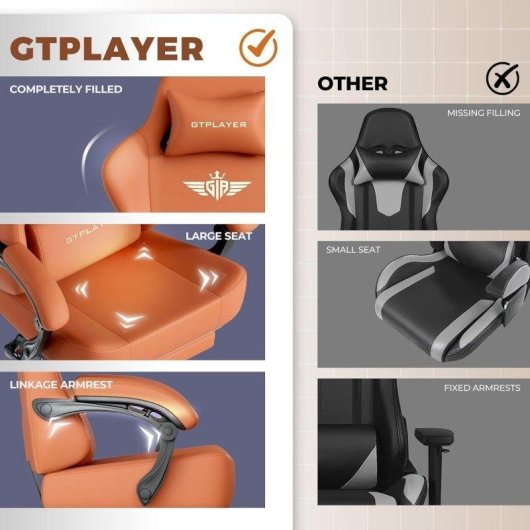 Silla Gaming GTPLAYER Reclinable 150° con Reposapiés Naranja