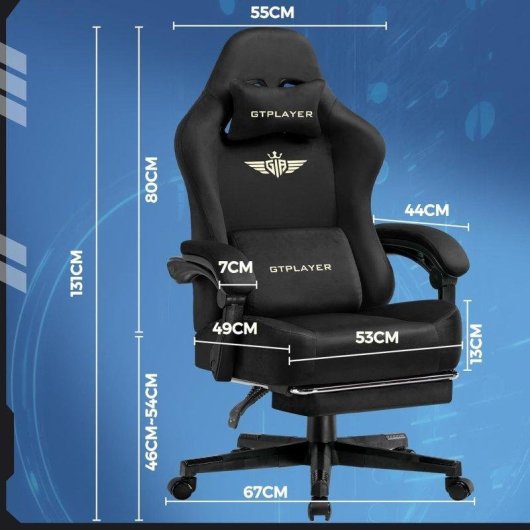 Cadeira de Gaming GTPLAYER 160° Inclinação e Apoio de Pes