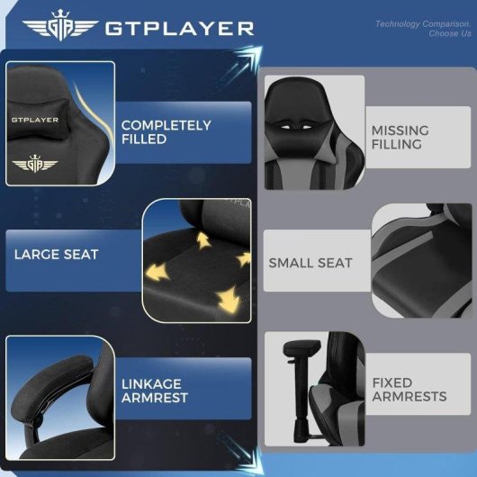 Cadeira de Gaming GTPLAYER 160° Inclinação e Apoio de Pes