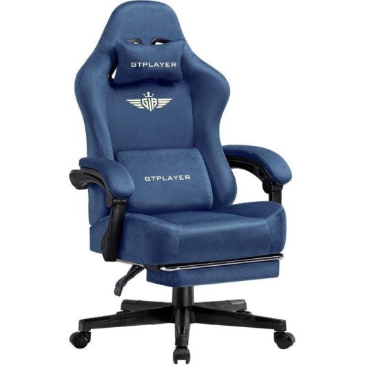 Silla Gaming GTPLAYER con Reclinación 150° y Reposapiés Azul
