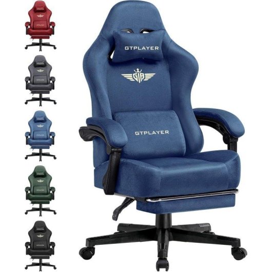 Silla Gaming GTPLAYER con Reclinación 150° y Reposapiés Azul
