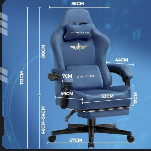 Silla Gaming GTPLAYER con Reclinación 150° y Reposapiés Azul