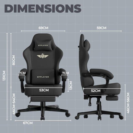 Silla gaming GTPLAYER con reclinación 150° y reposapiés negro