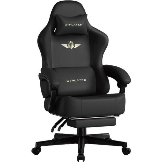 Silla gaming GTPLAYER con reclinación 150° y reposapiés negro