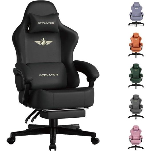 Silla gaming GTPLAYER con reclinación 150° y reposapiés negro