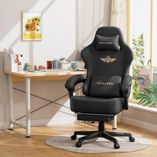 Silla gaming GTPLAYER con reclinación 150° y reposapiés negro