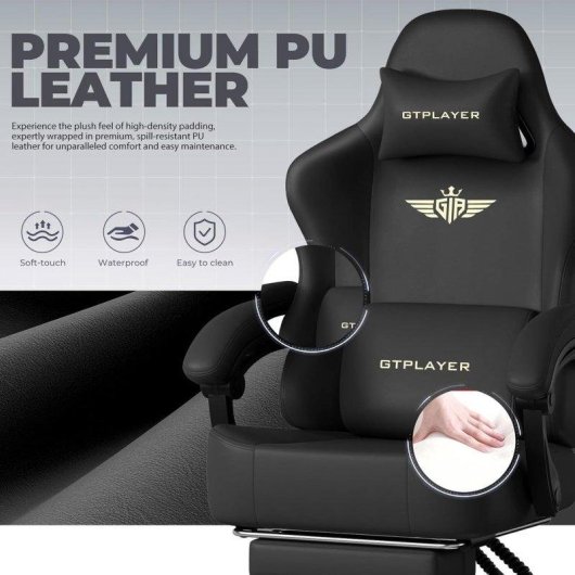 Silla gaming GTPLAYER con reclinación 150° y reposapiés negro