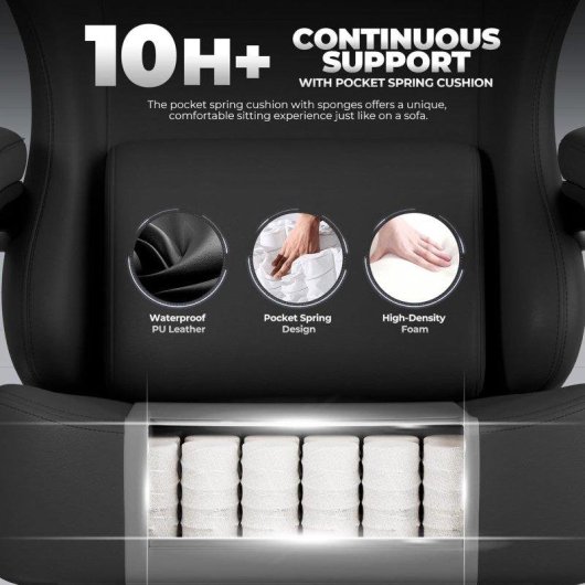 Silla gaming GTPLAYER con reclinación 150° y reposapiés negro