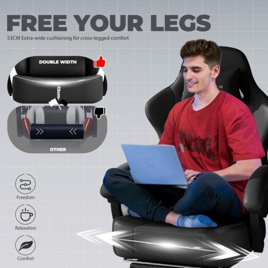Silla gaming GTPLAYER con reclinación 150° y reposapiés negro