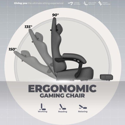 Cadeira gaming GTPLAYER Ergonomica 160 deg reclinável apoio de pés