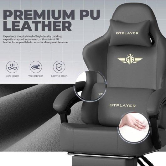 Cadeira gaming GTPLAYER Ergonomica 160 deg reclinável apoio de pés