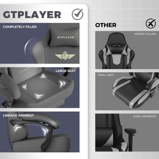 Cadeira gaming GTPLAYER Ergonomica 160 deg reclinável apoio de pés