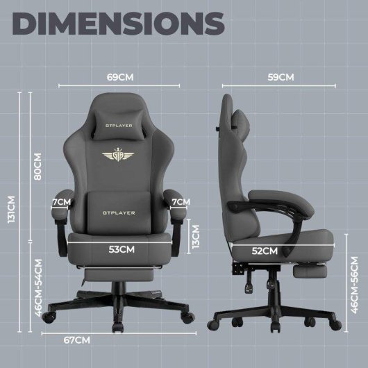 Cadeira gaming GTPLAYER Ergonomica 160 deg reclinável apoio de pés