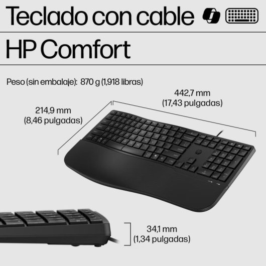Clavier HP 485 Comfort à membrane avec touches programmables et repose-poignets, résistant aux éclaboussures