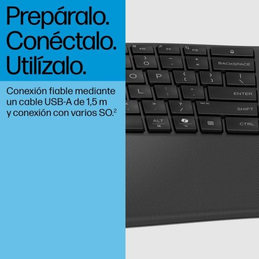Clavier HP 485 Comfort à membrane avec touches programmables et repose-poignets, résistant aux éclaboussures