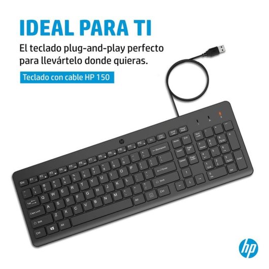 Teclado HP 150 alámbrico completo USB negro con cable de 1 m