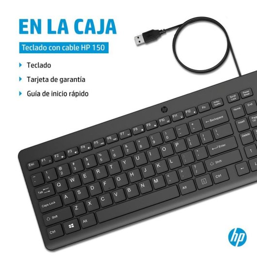 Teclado HP 150 alámbrico completo USB negro con cable de 1 m