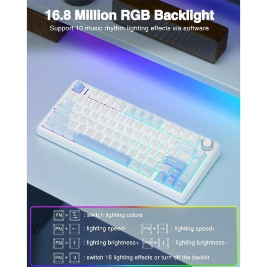 Teclado Aula F75 mecánico inalámbrico RGB hot-swap blanco/azul