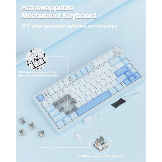 Teclado Aula F75 mecánico inalámbrico RGB hot-swap blanco/azul