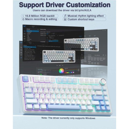 Teclado Aula F75 mecánico inalámbrico RGB hot-swap blanco/azul