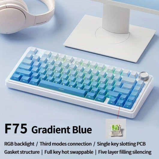 Teclado Aula F75 mecánico compacto 75% RGB tri-modo azul degradado