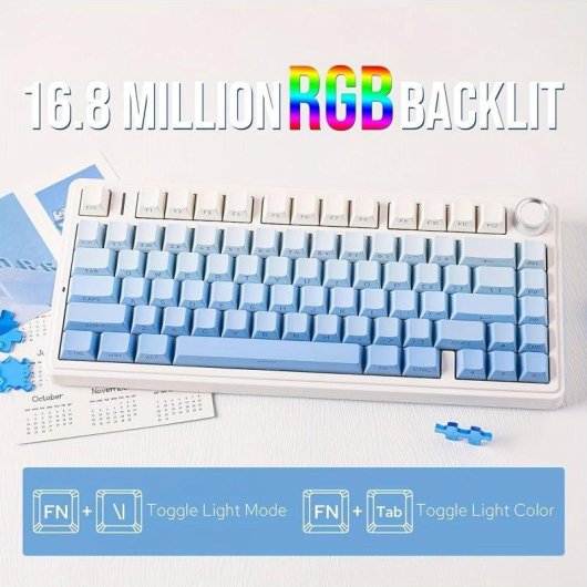 Teclado Aula F75 mecánico compacto 75% RGB tri-modo azul degradado