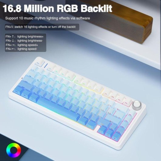 Teclado Aula F75 mecánico compacto 75% RGB tri-modo azul degradado