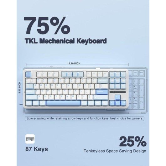 Teclado Aula F87 mecánico gaming trimodo hot-swap RGB blanco y azul