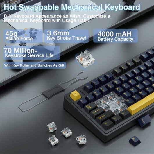 Teclado Aula F75 mecánico compacto 75% tri-modo RGB con rueda